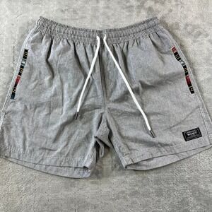 WOWIE Shorts Mens Medium Gray 5" Elastic Waist Drawstring Pocket Aztec Trim